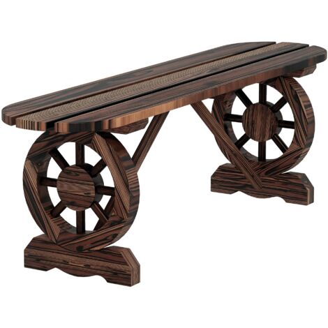 Banc de jardin avec pieds à roulettes et assise à lattes, 120x29x39cm, marron. (1/5)