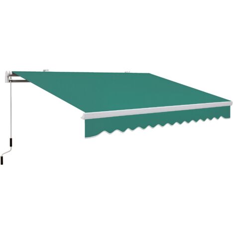 Store extérieur rétractable avec manivelle en métal et aluminium, 4x2,5 m, vert foncé. (1/5)