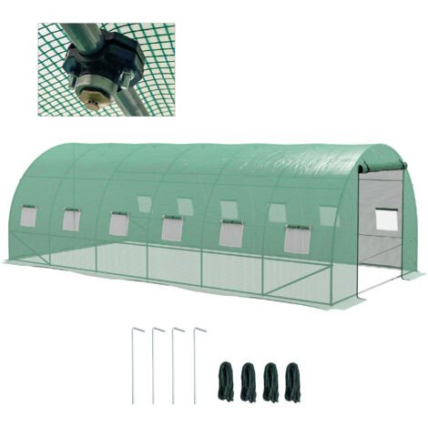 Serre tunnel de 6 x 3 x 2 m avec système d'irrigation intégré, 12 fenêtres en filet et 1 porte enroulable verte. (1/5)