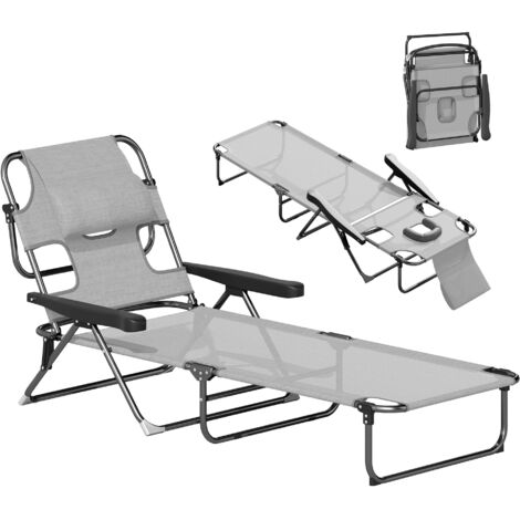 Transat, chaise longue de jardin, chaise longue de détente, pliable, résistant aux intempéries, 194 cm x 72 cm x 89 cm, noir et gris foncé (1/5)