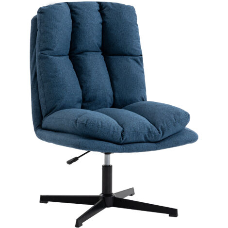 Fauteuil pivotant à 360° pour salon, hauteur réglable, large assise rembourrée en lin et piètement en métal foncé.