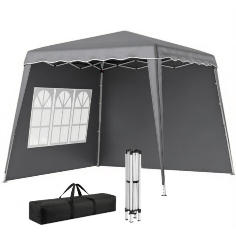 Gazebo pliant pop-up de 2,89 x 2,89 m (10 x 10 pi), pavillon de jardin avec parois latérales, hauteur réglable, protection UV50+, gris. (1/5)
