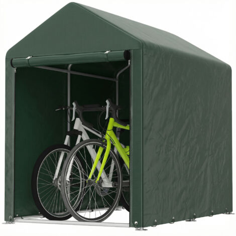 Abri de jardin pour vélo de 1,2 x 1,8 x 1,65 m avec 2 pièces, porte zippée étanche, couleur verte résistante aux UV. (1/5)