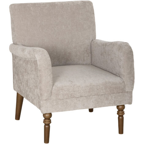 Fauteuil de salon, canapé 1 place avec dossier haut, accoudoirs, assise large, pieds en bois d'hévéa massif, revêtement en lin, gris (1/5)