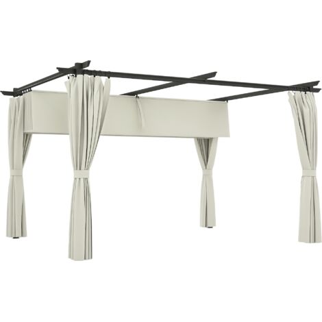 Pergola de jardin extérieure 3 x 4 m, toit et rideaux rétractables, protection UV UPF30+, pour barbecue, patio, terrasse, beige (1/5)