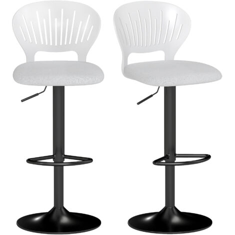 Ensemble de 2 tabourets de bar pivotants à 360° avec hauteur réglable (84-105 cm), dossier creux et repose-pieds blanc. (1/5)