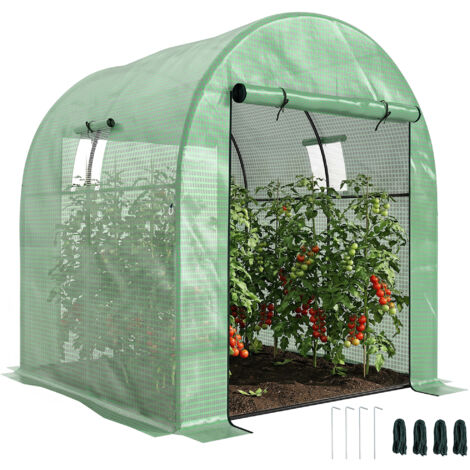 Serre tunnel praticable avec couverture en PE résistante aux UV, portes et fenêtres en filet, 1,8 x 1,8 x 2 m, verte. (1/5)