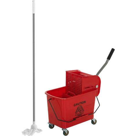 Poubelle rouge de 20 litres avec bac de récupération, panneau de séparation et roulettes pour le nettoyage domestique - 45 x 26,5 x 70 cm (1/5)