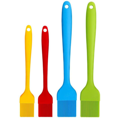 Ensemble de 4 pinceaux en silicone pour barbecue — Résistant à la chaleur et sans BPA comprend des pinceaux à badigeonner. Idéal pour griller, faire frire à la poêle et pâtisser. Poils souples et lon