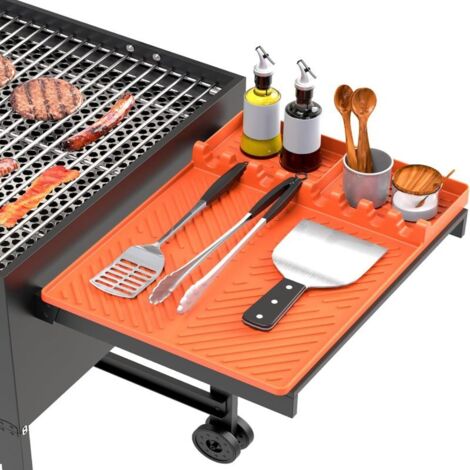 Tapis de Protection pour Plaque de Cuisson, Silicone Alimentaire, Bac à Graisse Intégré, Anti-Rayures, BBQ Extérieur (1/5)