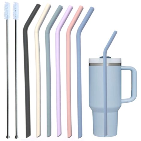 Paille de rechange en silicone de 1,2 L (40 oz) - Accessoire pour gourde/tasse isotherme flexible réutilisable extra longue de 35,5 cm (14 po) aux couleurs pastel (1/5)