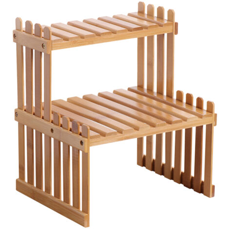 Support à Plantes en Bambou, 1 ou 2 Étages, Design Ajouré, Naturel, Pour Balcon, Salon, Chambre, Montage Facile – Plusieurs Tailles (1/5)