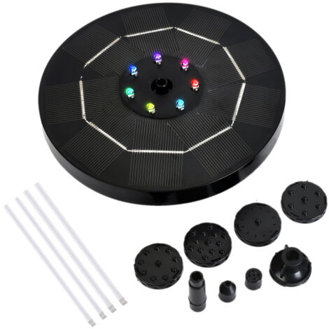 Pompe solaire LED 3,5 W avec éclairage dégradé coloré, batterie 1800 mAh, 6 buses, idéale pour fontaine, bassin de jardin, étang ou terrasse. (1/5)