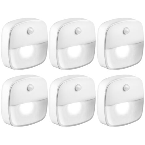 Lot de 6 veilleuses LED à détecteur de mouvement, fonctionnant sur piles, pour placard, armoire, cuisine, comptoir ou mur.