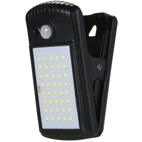 Lampe solaire extérieure à pince avec détecteur de mouvement, 40 LED, étanche IP65, pour clôture, terrasse, mur, garage ou patio.