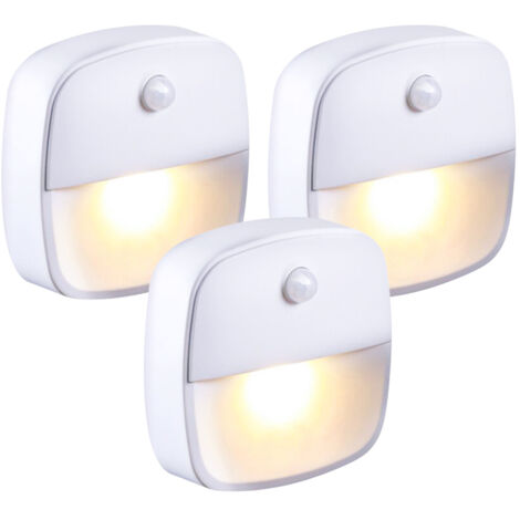 Lot de 3 veilleuses LED à détecteur de mouvement, fonctionnant sur piles, pour placard, armoire, cuisine, comptoir ou mur.