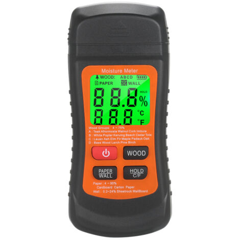 Testeur d'humidité numérique multifonctionnel 3 en 1 pour bois, carton et bois, avec détecteur de contenu, affichage commutable en °C et °F