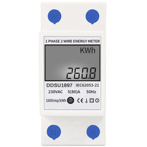 Compteur d'énergie électrique numérique monophasé, compteur d'électricité sur rail DIN, compteur électrique multifonction à deux fils. (1/5)