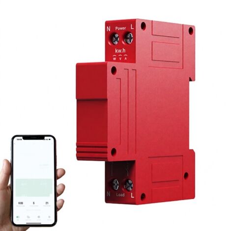 Disjoncteur intelligent Tuya WiFi 1P monophasé avec affichage numérique, dispositif de protection contre les surtensions et les surintensités, compatible avec Google Assistant pour la commande vocale.