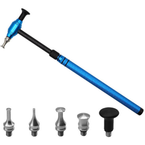 Outil de débosselage de voiture : marteau télescopique en alliage d'aluminium avec 5 embouts de frappe, kit d'outils de débosselage sans peinture bleu