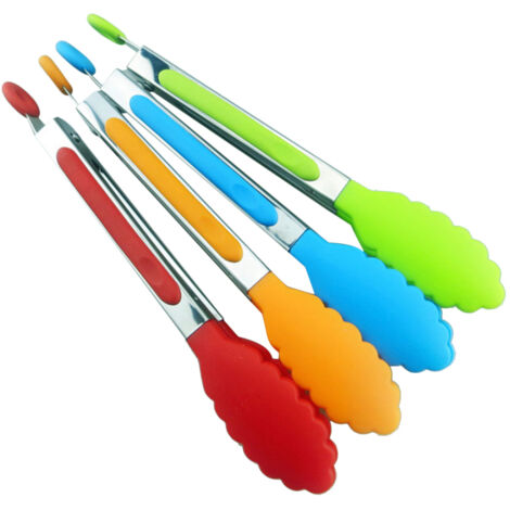 Pince de cuisine miniature de 20 cm en silicone avec embouts en silicone, petite pince de service en acier inoxydable pour salades, grillades, fritures et autres préparations culinaires. Couleur aléat