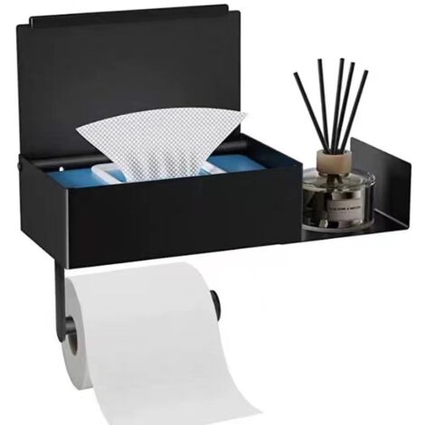 Porte-lingettes humides en acier inoxydable, style identique, compatible avec Amazon (transfrontalier). Porte-serviettes en papier brillant, noir, sans perçage. (1/5)