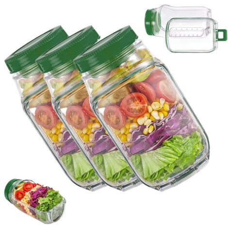 Boîte à salade portable étanche de 1000 ml avec couvercle, à ouverture latérale, idéale pour conserver la fraîcheur des aliments au bureau, à la salle de sport ou en pique-nique. Couleur verte. Lot de