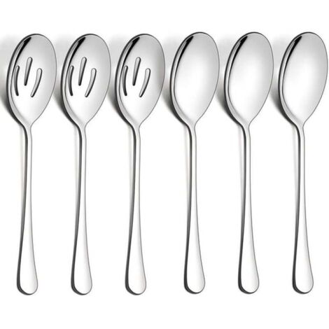Lot 6 cuillères de service acier inoxydable 25 cm finition miroir, robustes lave-vaisselle (1/5)