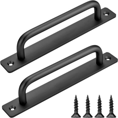 2 poignées en alliage d'aluminium noir de 180 mm/7 pouces, adaptées aux portes coulissantes, portes de grange, armoires, penderies, tiroirs et abris de jardin. (1/5)