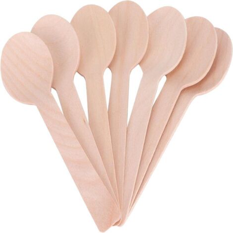 Lot de 100 couverts jetables en bois, ustensiles en bois naturel, biodégradables pour l'extérieur et les fêtes (cuillères - 100 pièces) (1/5)