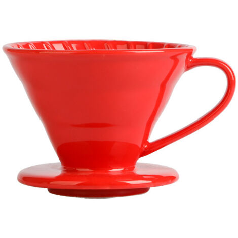 Filtre à café à infusion lente en céramique - Accessoires pour la maison, les cafés et les restaurants - Cafetière manuelle facile à utiliser - Café aux arômes intenses - Cône en papier V01 - Rouge, 1 (1/5)