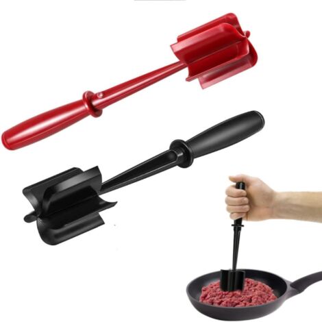 Outil de cuisson antiadhésif en silicone pour râper et remuer la viande (noir + rouge)