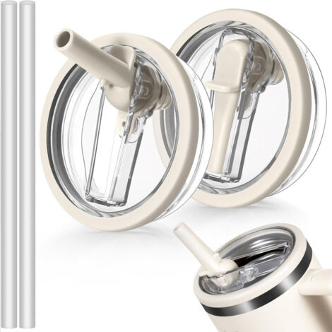 Lot de 2 couvercles de rechange blancs à paille rabattable pour gobelet Stanley de 1,2 L (40 oz), étanches et anti-fuites. Couvercle réutilisable inclus avec accessoires pour gobelet Stanley de 1,2 L (1/5)