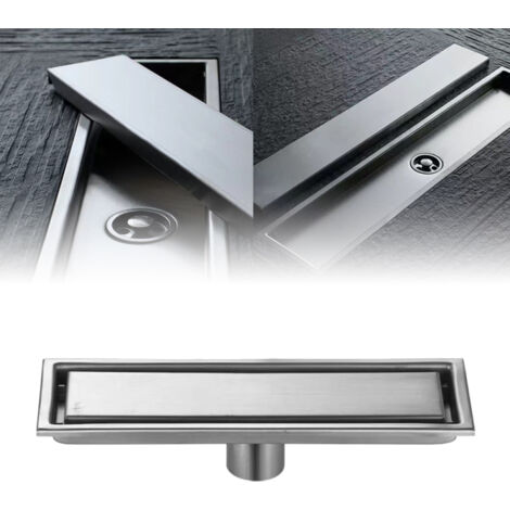 Caniveau douche linéaire inox 304 50-80cm, cache 2 en 1 carrelable, filtre cheveux, débit 30L/min (1/5)