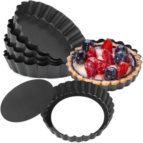 Petits moules à tartelettes antiadhésifs, moules à mini-quiches à fond amovible de 10 cm, lot de 6