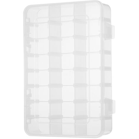 Boîte de rangement transparente pour bijoux en plastique, 24 compartiments, avec séparateurs ajustables.
