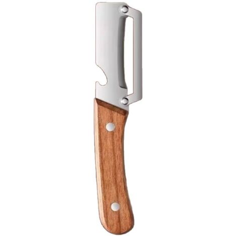 Éplucheur de Légumes avec Poignée en Bois, Lame Large en Acier Inoxydable, Éplucheur de Pommes de Terre et Carottes, 3 en 1 avec Déchiqueteuse d'Oignons Verts et Décapsuleur, Économe Inox Fruit Peeler