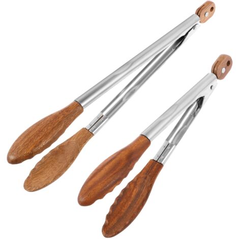 Pinces de cuisine en noyer, pinces à salade en bois, pinces à barbecue, pinces de verrouillage en bois massif (30 cm, 39 cm), marron, lot de 2