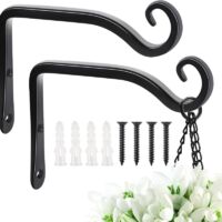 Lot de 2 crochets muraux en fer forgé noir, Résistants, design rétro, pour plantes et lanternes
