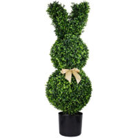 Buis artificiel topiaire 70 cm - Feuilles de buis vertes en forme de lapin - faux arbre réaliste - décoration intérieure et extérieure(Pot de fleurs inclus)