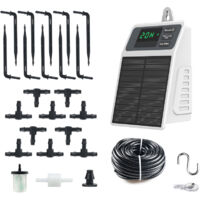 Système d'arrosage automatique goutte à goutte à énergie solaire pour jardin, balcon et terrasse, programmateur d'arrosage personnalisable, batterie 2200 mAh, chargement USB-C, 10 goutteurs, étanchéit