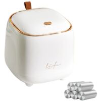 Mini poubelle de comptoir avec couvercle, 1,5 L, sac poubelle pour meubles de salle de bain et tables basses, blanche + 5 sacs poubelle