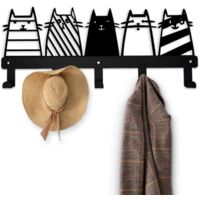 Ganchos de metal decorativos con gatos, elegante soporte para llaves, perchero de pared multiusos para almacenamiento, para la sala, el pasillo y la oficina (color negro)
