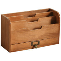 Desktop Storage Organizer with Drawer Office Multi-tier Storage Box Desktop Wooden Mail Rack Multifunctional Wooden Desktop Accessories Drawer Organization for Documents Stationeries Bills