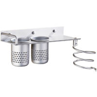 Hair Dryer Holder Wall Mounted Hair Dryer Hanging Rack With Organizer Cup Aluminum Storage Rack for Bathroom Barbershop Washroom