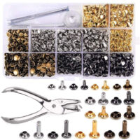 480 Sets of Leather Rivets Double Cap Rivet 3 Sizes 4 Colors with 4 Fixing Set Tools for DIY Leather Craft