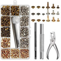 300 Sets Leather Rivets Double Cap Rivet Tubular Metal Studs with Punch Pliers Fixing Set Tools for DIY Leather Craft