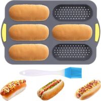 Non-stick silicone baking with oil brush 6-piece mold set Gray (hot dog bread, baguette, French bread, sandwich mold suitable for oven and microwave oven)