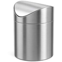 Stainless steel brushed mini trash can with lid 1.5 liters desktop office car kitchen countertop small trash can (Silver)