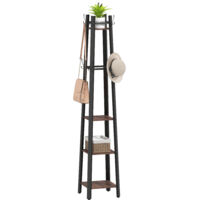 Portant 4 étagères 8 crochets style industriel – Bois et métal noir mat, 179 cm, gain de place